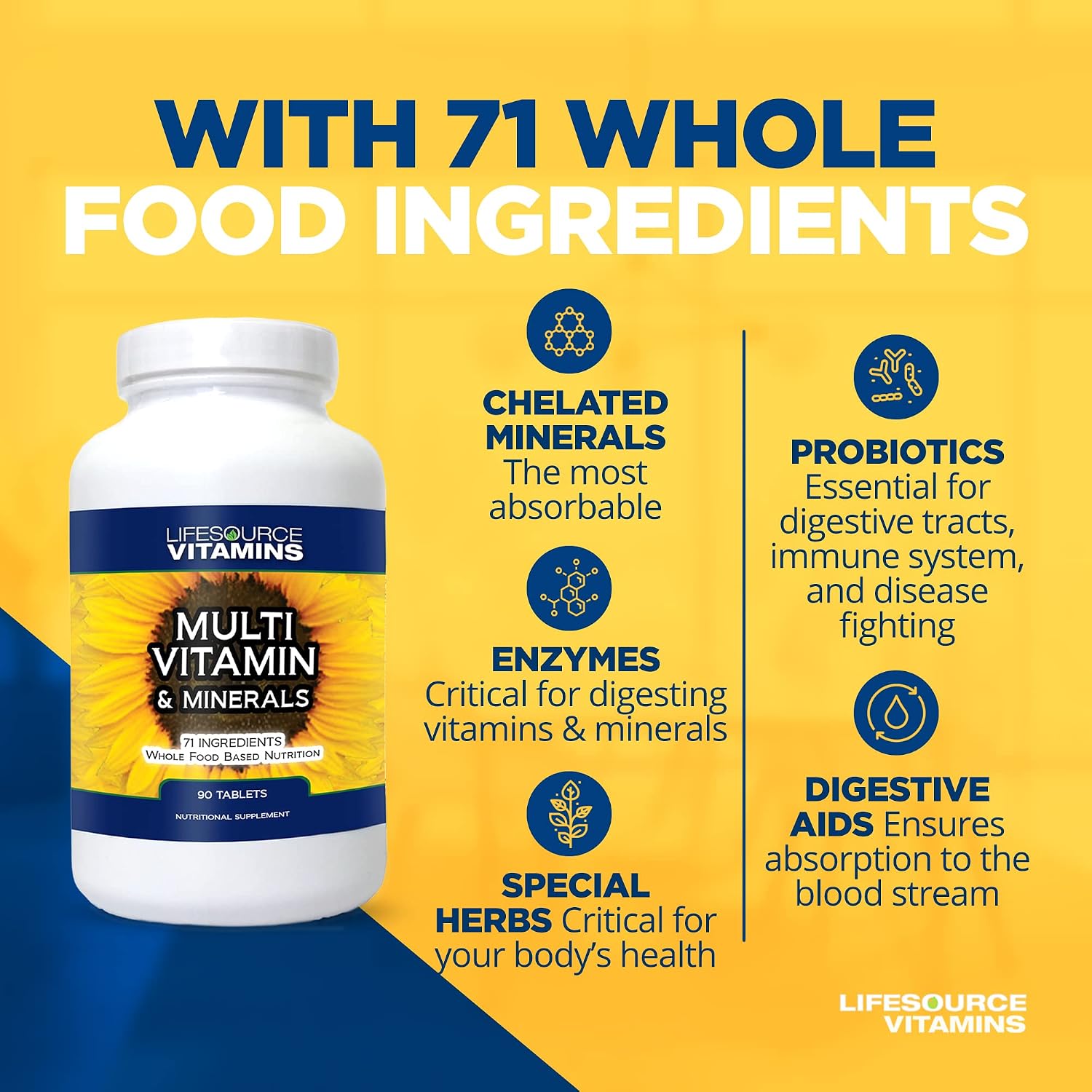 LifeSource Whole Food Multivitamin – 71 Ingredients, Probiotics, 90 Tablets - görsel 4
