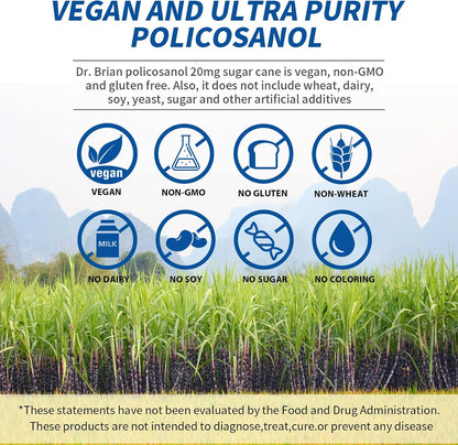 Dr. Brian Policosanol 20mg | Heart & Cholesterol Health Food Supplement - 90 Vegan Tablets