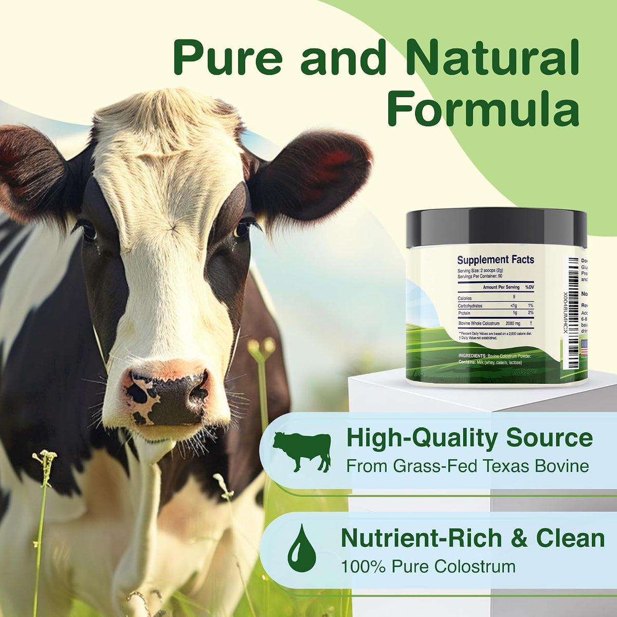 Colostrum Supplement – Grass-Fed Texas Bovine Whole Colostrum Powder for Immune, Gut & Wellness – Unflavoured – 100% Pure – 180g – 90 Servings – Made in the USA - görsel 4