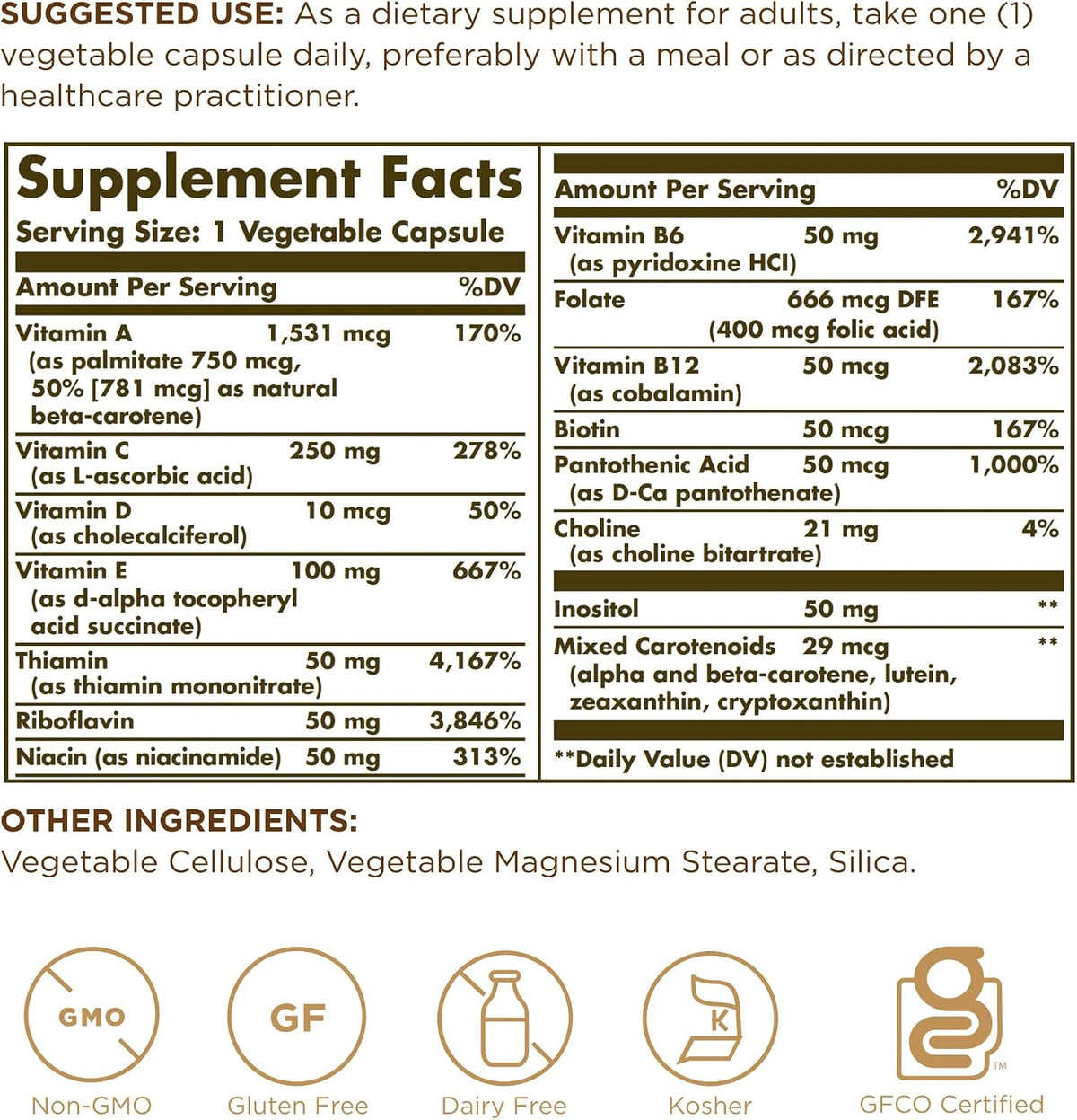 Solgar Vitamins Only Multivitamin Supplement, 90 Vegetable Capsules - görsel 2
