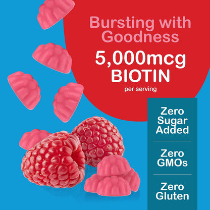 YUM-V'S Biotin Gummies - Sugar Free, 5000 mcg, High Strength for Hair, Skin and Nails - 60 Gummies