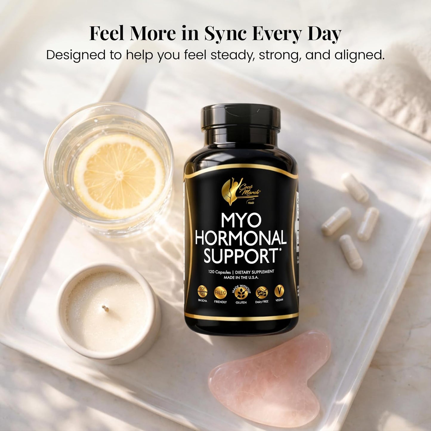 Cocó March N.M.D Myo-Inositol Hormonal Support for Women – Supports Hormone Balance & Menopause Wellness, Energy & Metabolism – Gluten-free, Dairy-free, Vegan – 120 Capsules - görsel 2