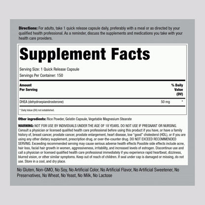 Piping Rock DHEA 50 mg - 150 Quick-Release Capsules