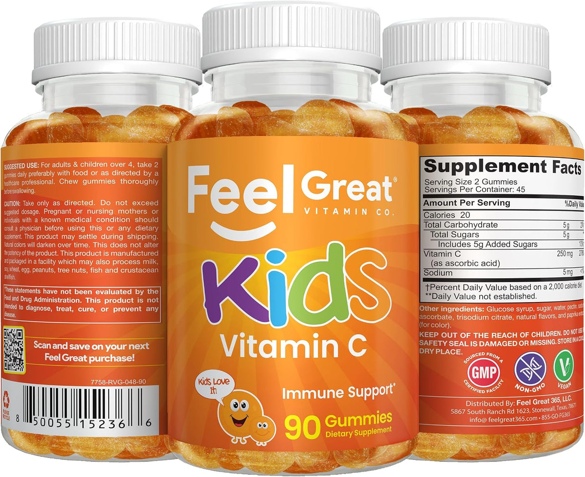 Feel Great Kids Vitamin C Gummies, Chewable, Gluten-free, 90 Gummies - görsel 8