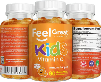 Feel Great Kids Vitamin C Gummies, Chewable, Gluten-free, 90 Gummies