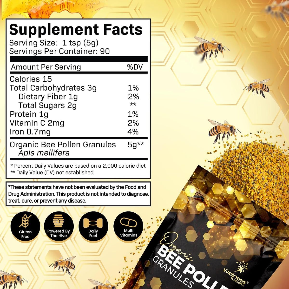 WellnessLabsRX Bee Pollen Granules - Third-Party Tested, 454 g - Keto-Friendly Superfood Supplement - görsel 3
