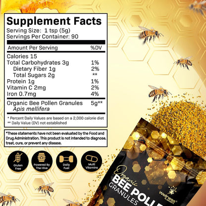 WellnessLabsRX Bee Pollen Granules - Third-Party Tested, 454 g - Keto-Friendly Superfood Supplement