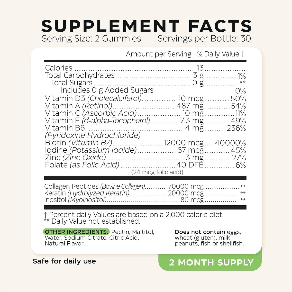 Biotin for Hair Growth Women/Men 12000mcg, Skin & Nails Support Gummies with Collagen Peptides, Keratin, Retinol, Sugar Free, 120 Gummies (2 Pack) - görsel 2
