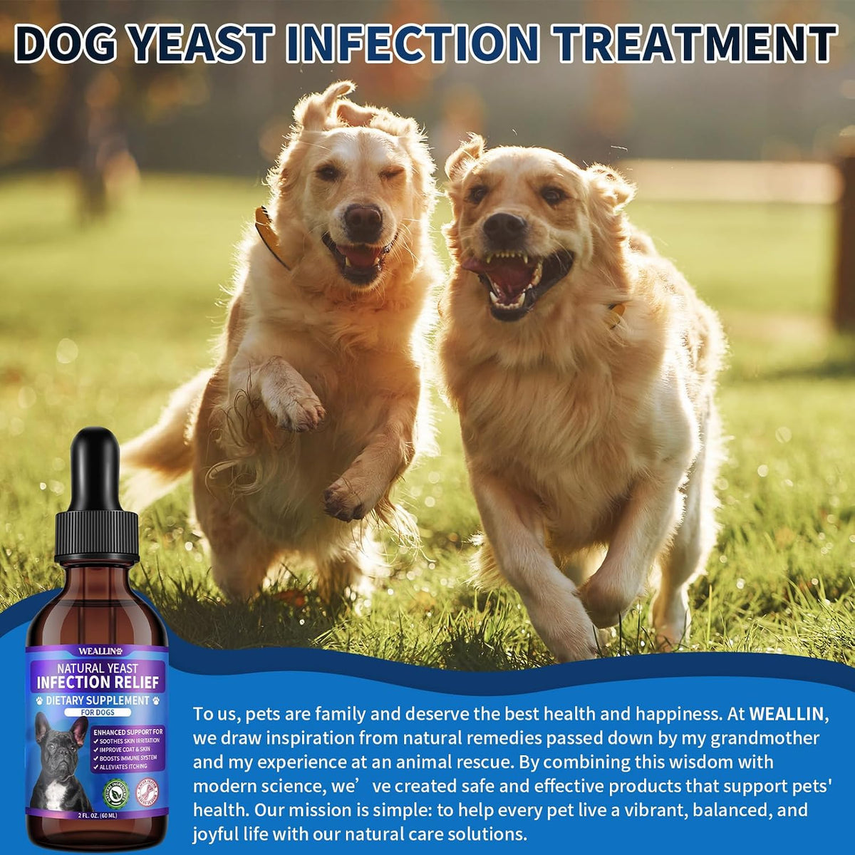 WEALLIN Natural Yeast Infection Treatment for Dogs - Probiotic-Powered Drops with 8-Herbal Blend, Bacon-Flavoured Oral Supplement for Skin, Ears, and Allergy Relief - görsel 8