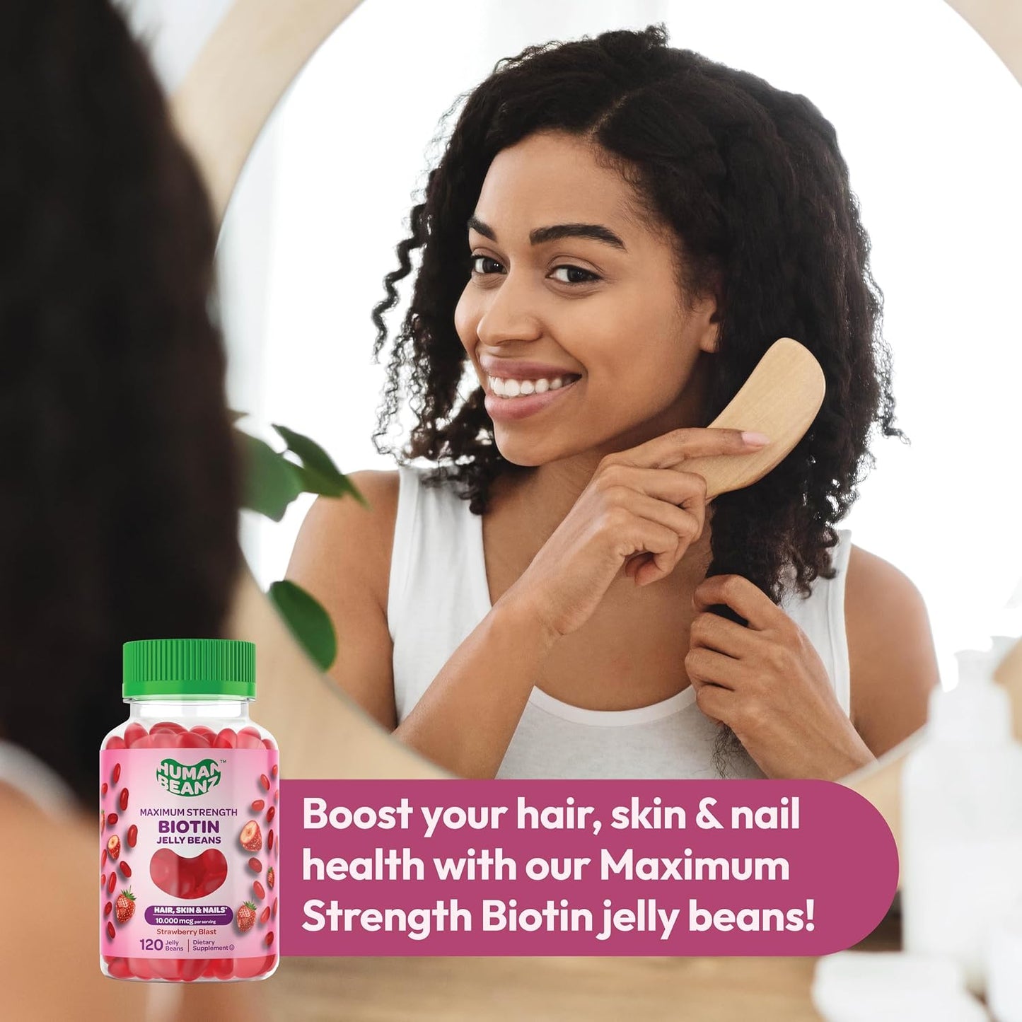 Human Beanz Biotin Jelly Bean Gummy Vitamins, 10,000mcg, for Hair, Skin & Nails - 120 Strawberry Blast Jelly Beans - görsel 5