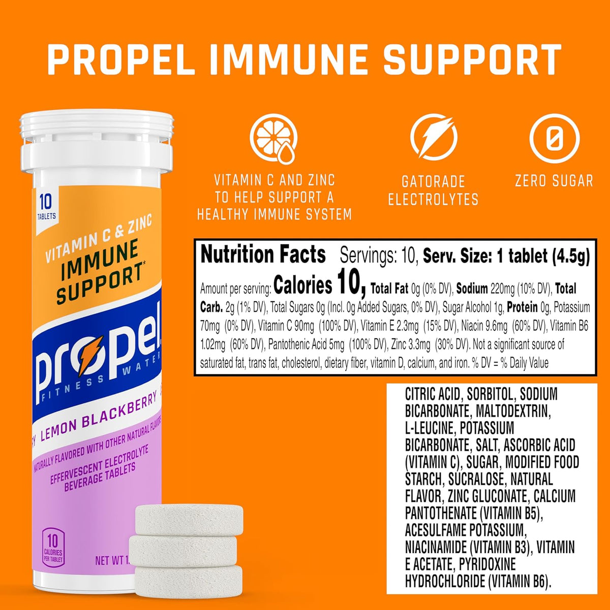 Propel Immune Support Tablets, Lemon – Electrolyte Replenishment: Propel contains electrolytes to replace those – Image 2