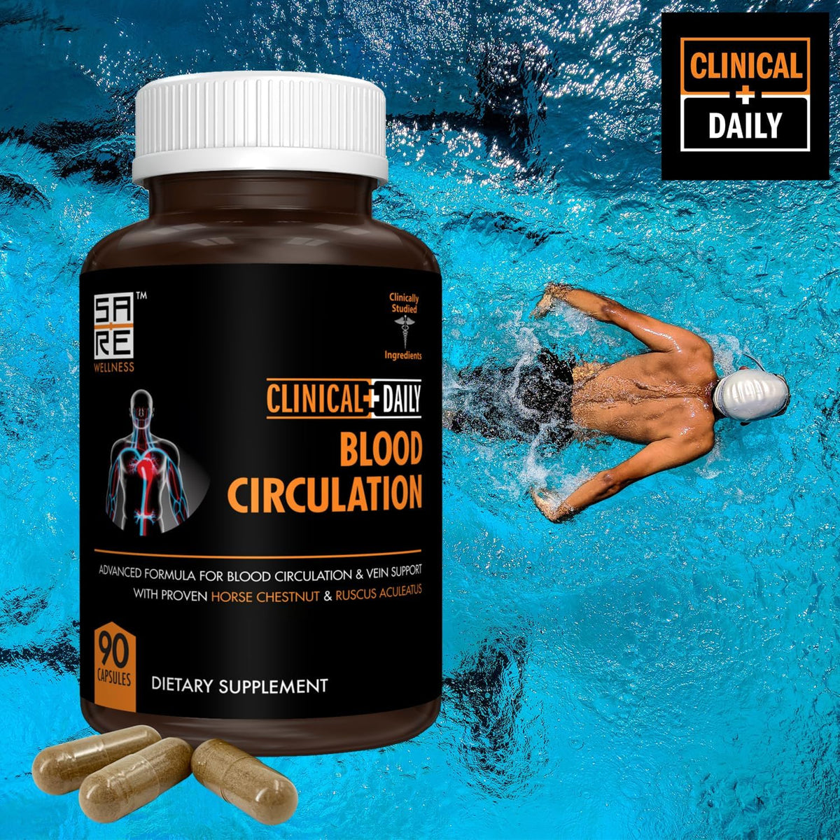 Clinical Daily Blood Circulation Supplement – Butcher's Broom, Horse Chestnut, Cayenne, L-Arginine, Diosmin – 90 Capsules - görsel 2
