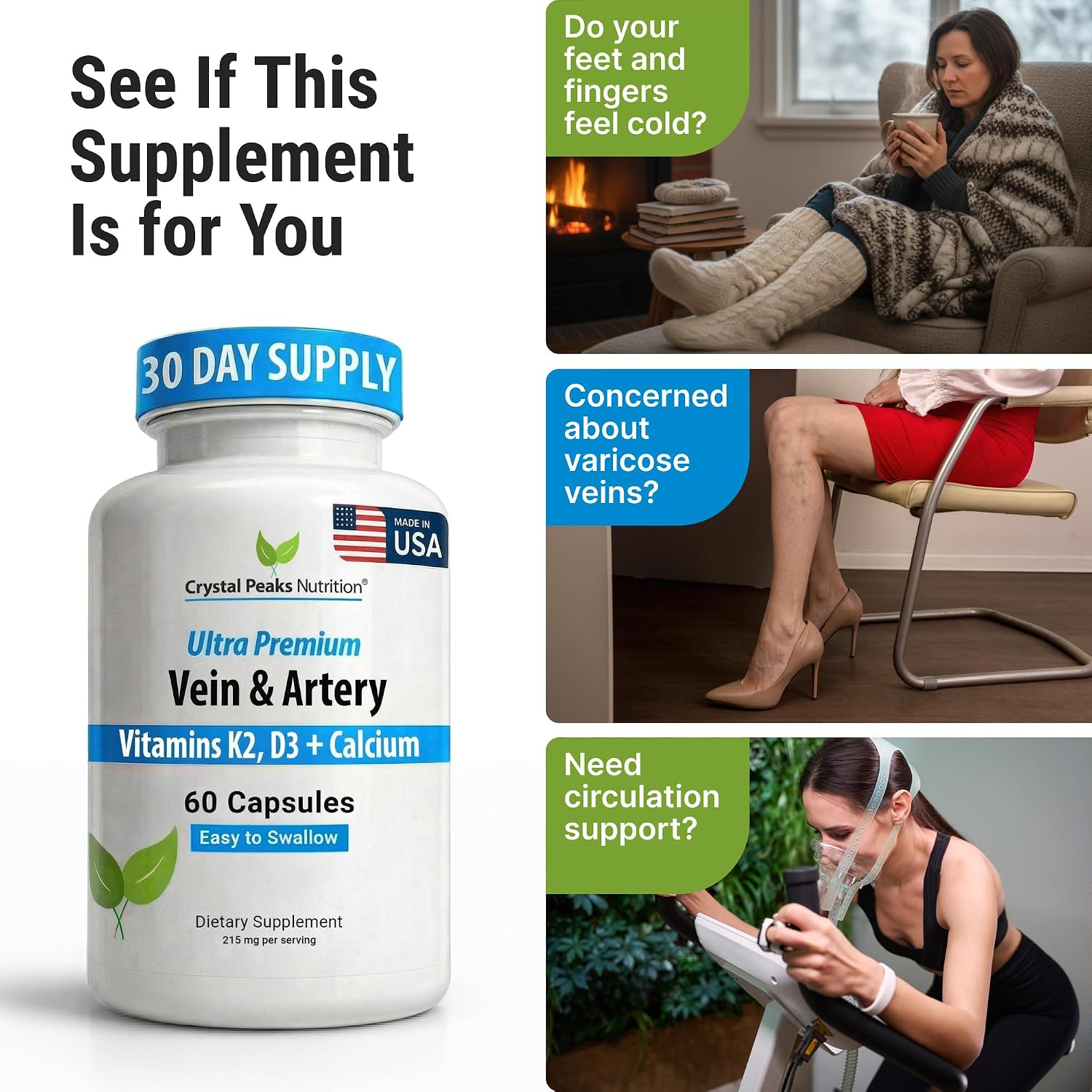 Vein & Artery Supplement – Circulation Support with Calcium – 60 Capsules - görsel 5