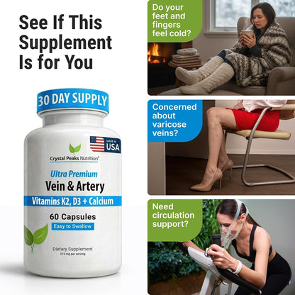 Vein & Artery Supplement – Circulation Support with Calcium – 60 Capsules