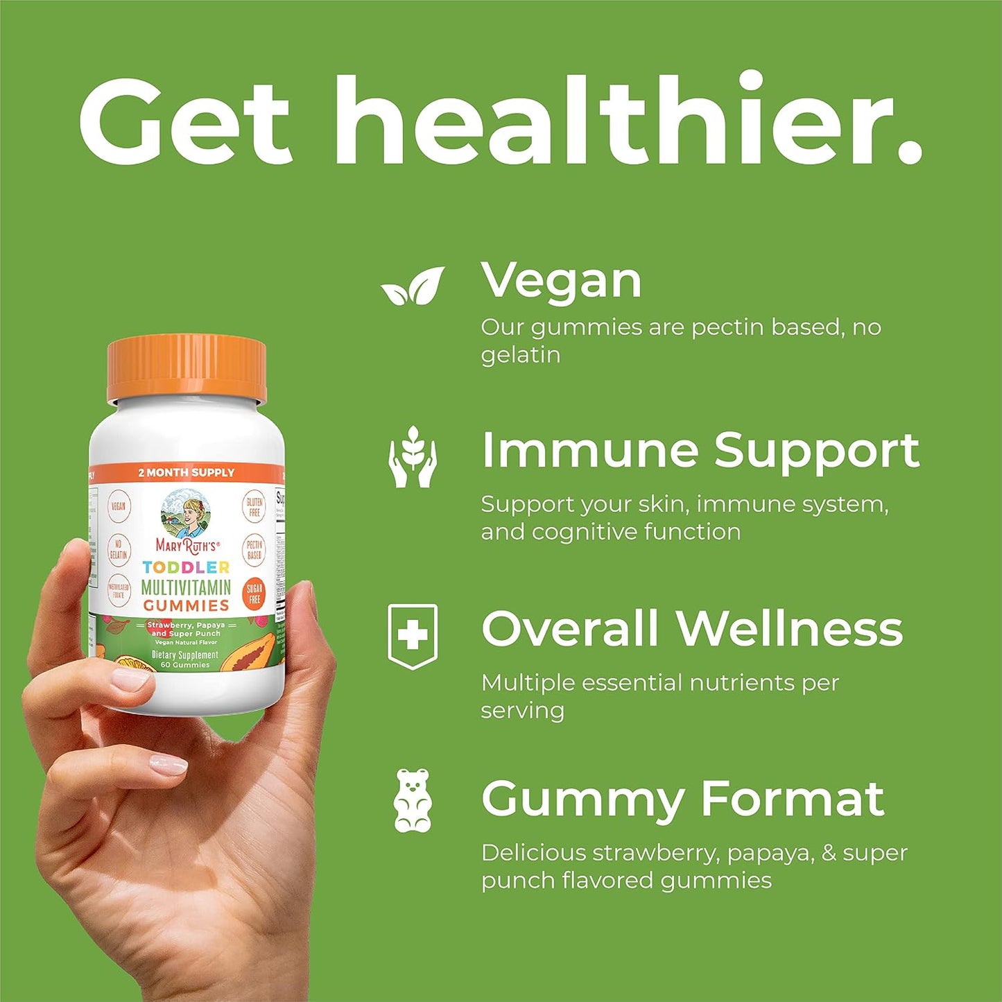 MARYRUTH'S Sugar Free Vitamin Gummies for Kids Age 2+ - Multivitamin with Vitamin C, D3, Zinc - 60 Count - görsel 7