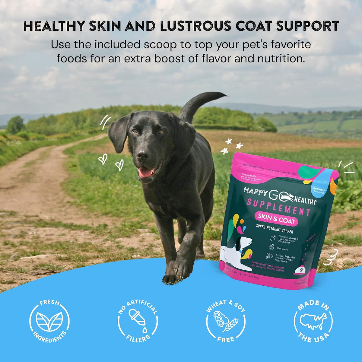 Happy Go Healthy Skin and Coat Supplements for Dogs – Probiotic and Prebiotic Benefits with Wild Salmon Omega-3s, 120 Count - görsel 5