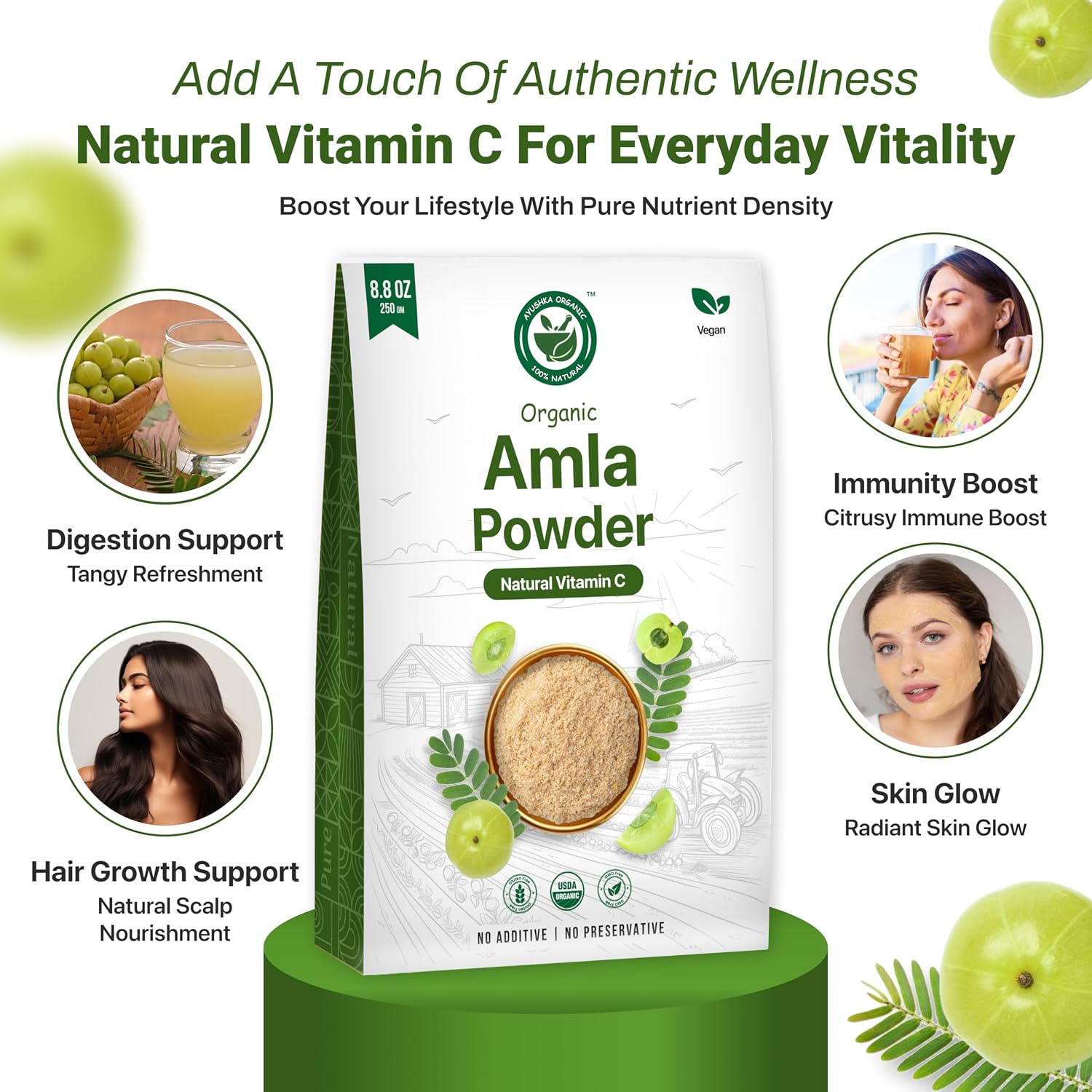 Amla Powder (Amalaki) 8.8 oz – USDA Organic Indian Gooseberry Powder, Laboratory Tested, Rich in Vitamin C & Antioxidants, Traditionally Used for Immune, Digestive & Skin Health, Non-GM, Vegan - görsel 6
