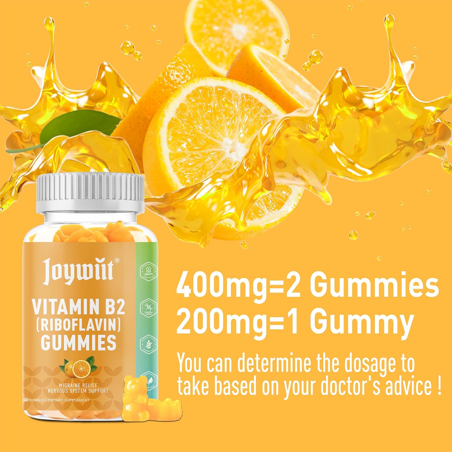 Vitamin B2 Gummies | Riboflavin 400mg Chewable for Adults and Kids - Non GMO, Vegan - 120 Count - görsel 8
