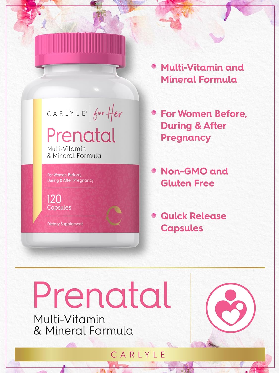 Carlyle Prenatal Vitamins for Women – Multivitamin & Mineral with Folic Acid, 120 Capsules - görsel 4