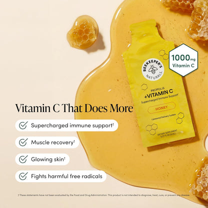 Beekeeper's Naturals Propolis Liposomal Vitamin C - 1000mg with Propolis & Organic Honey, 30 Sachets