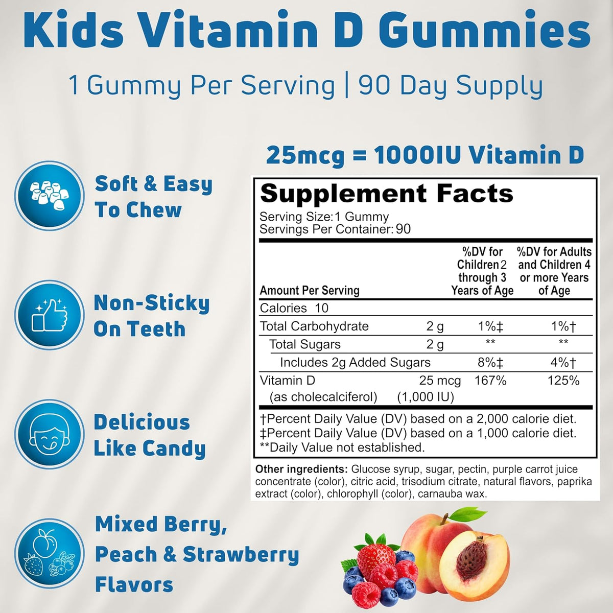 Vitamin D3 Gummies for Children 1000 IU - 90 Servings - Vegetarian Vitamin D for Kids, Toddlers & Teens - Contributes to Normal Bones, Teeth, Immune System & Muscle Function* - Gelatine Free, Gluten-free, Non-GM - görsel 4