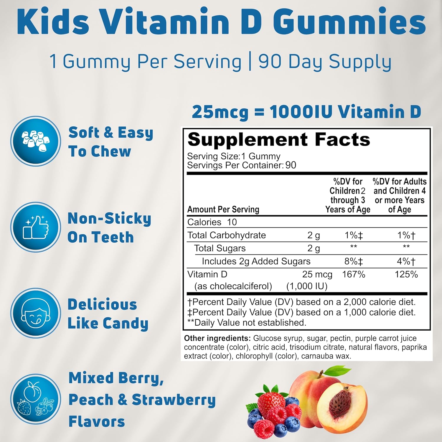 Vitamin D3 Gummies for Children 1000 IU - 90 Servings - Vegetarian Vitamin D for Kids, Toddlers & Teens - Contributes to Normal Bones, Teeth, Immune System & Muscle Function* - Gelatine Free, Gluten-free, Non-GM - görsel 4