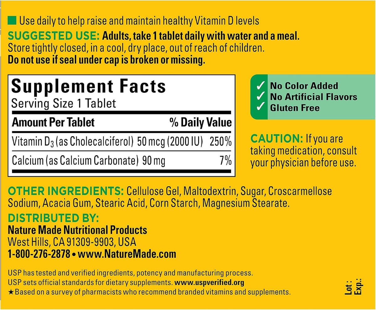 Nature Made Vitamin D 2000 IU (50 mcg) - 220 Tablets - görsel 5