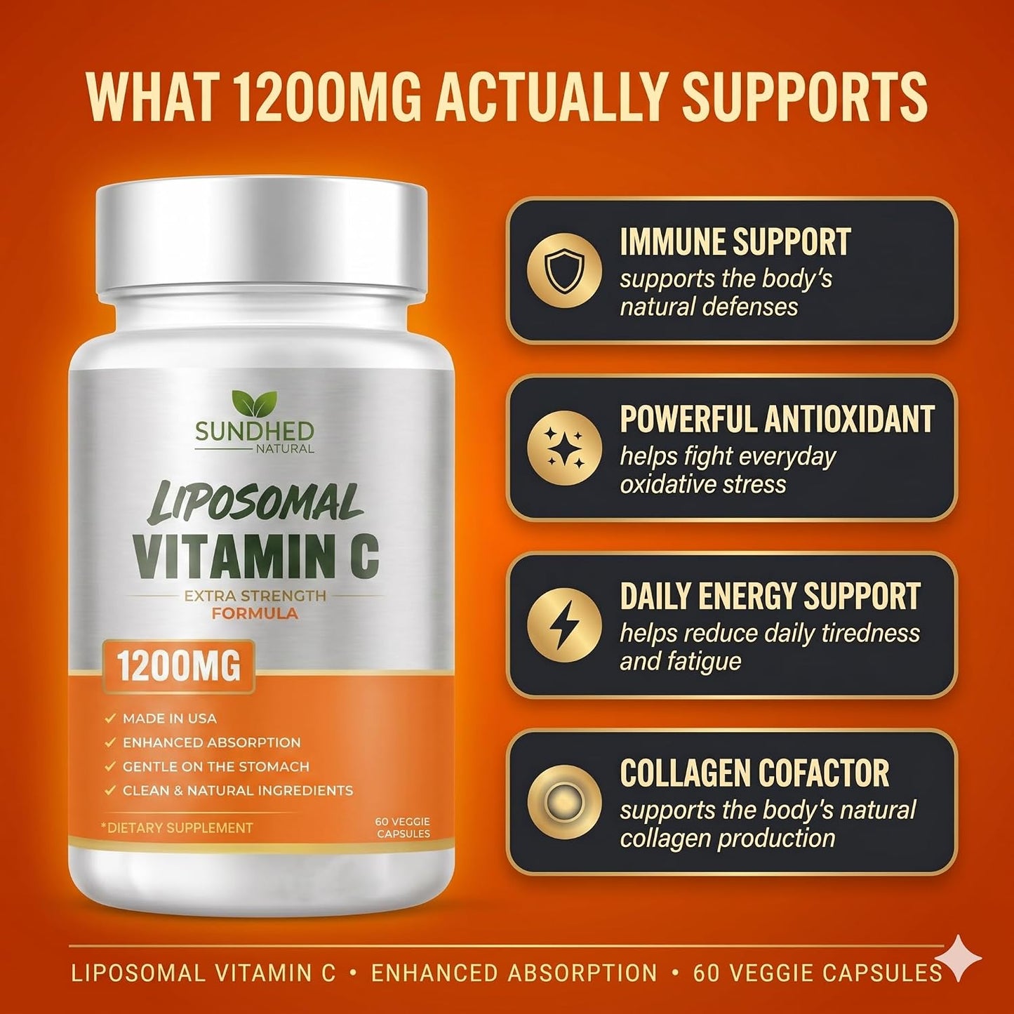 Sundhed Natural Pure Liposomal Vitamin C – 1200mg – 60 Capsules - görsel 2