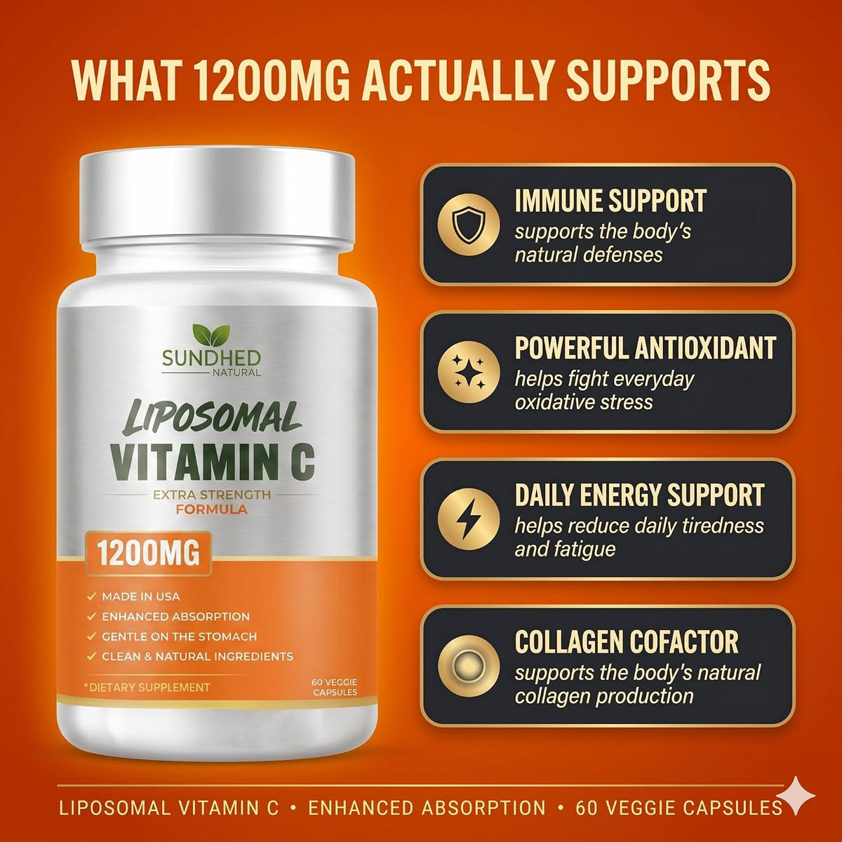 Sundhed Natural Pure Liposomal Vitamin C – 1200mg – 60 Capsules - görsel 2