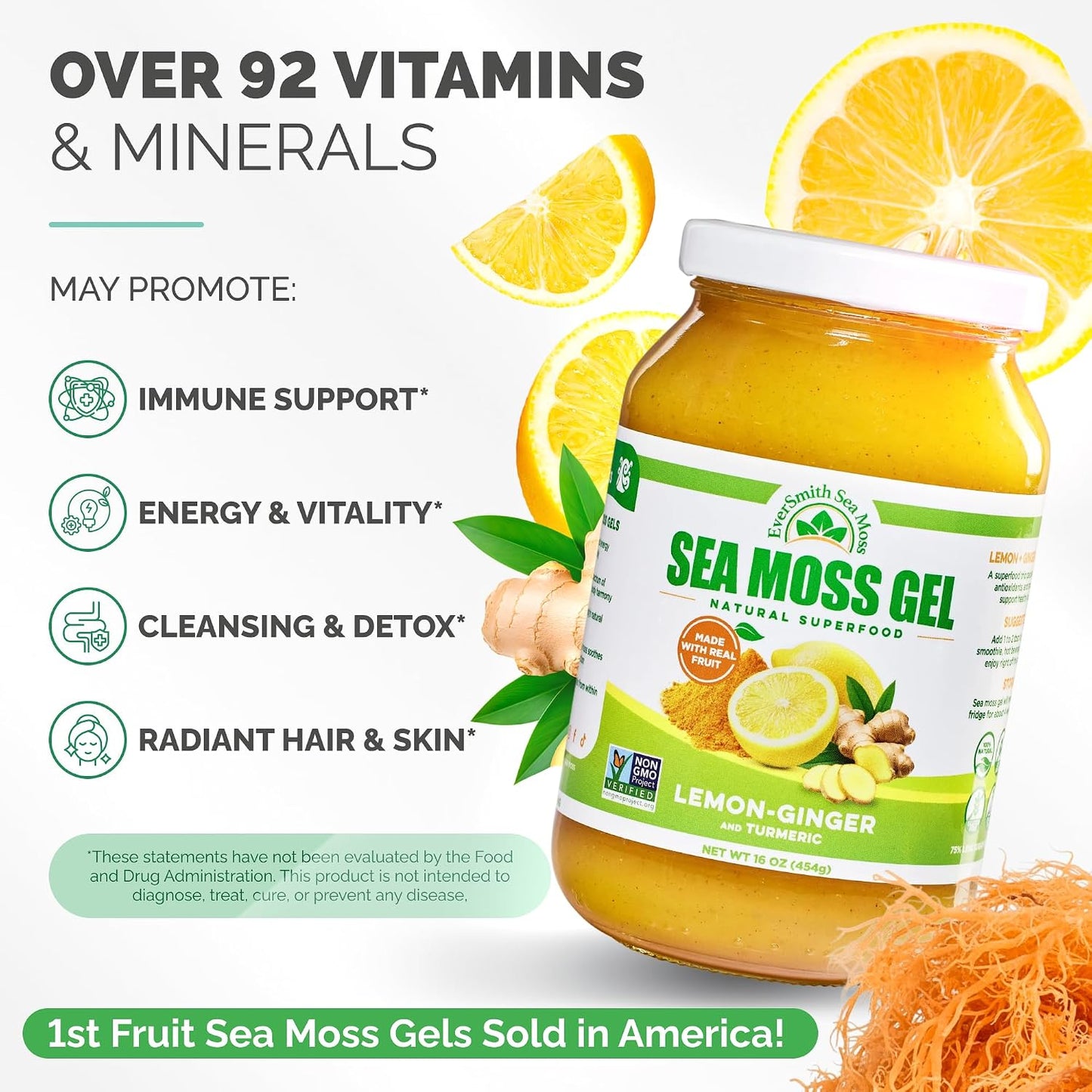 EverSmith Organics Wildcrafted Irish Sea Moss Gel - Lemon Ginger (454 g) - görsel 3