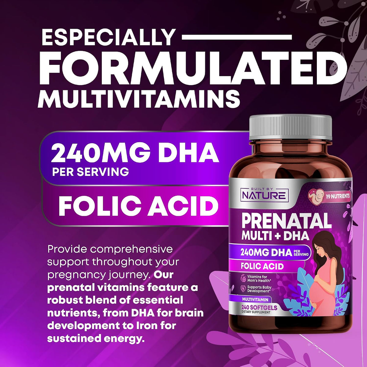 Built by Nature Prenatal Vitamins for Women, 240 Soft gel capsules - görsel 5
