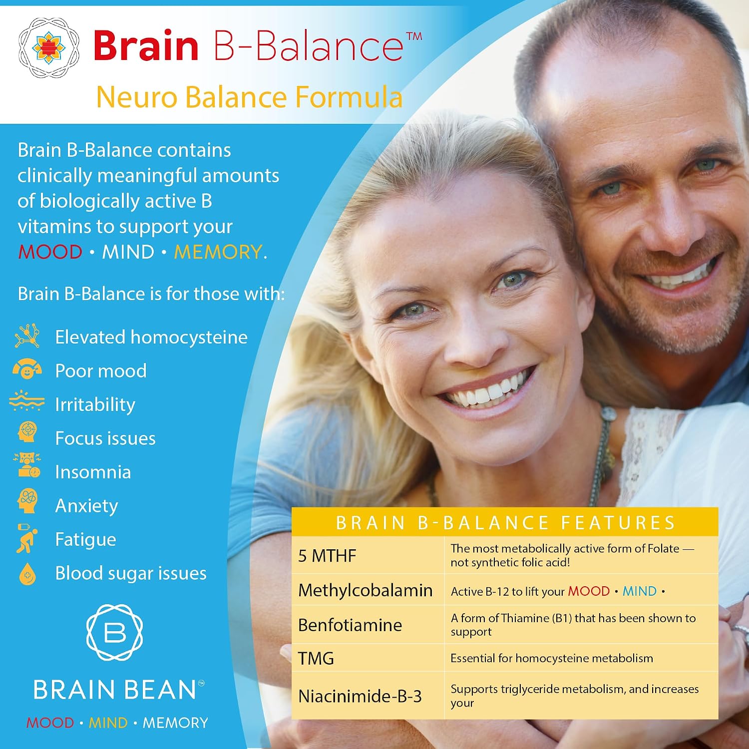 Brain B Balance: Methylated Multivitamin - Methylated B Complex Neurobalance Formula with Methylfolate - 60 Vegan Capsules - görsel 3
