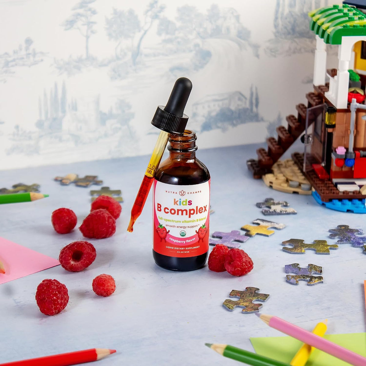 NutraChamps Organic Vitamin B Complex for Kids, B1, B2, B3, B6, B7, B9 & Methyl B12, Kids B Complex Liquid Drops Supplement, Energy, Focus, Metabolism, Natural Berry, 120 Servings, 4 Month Supply - görsel 2