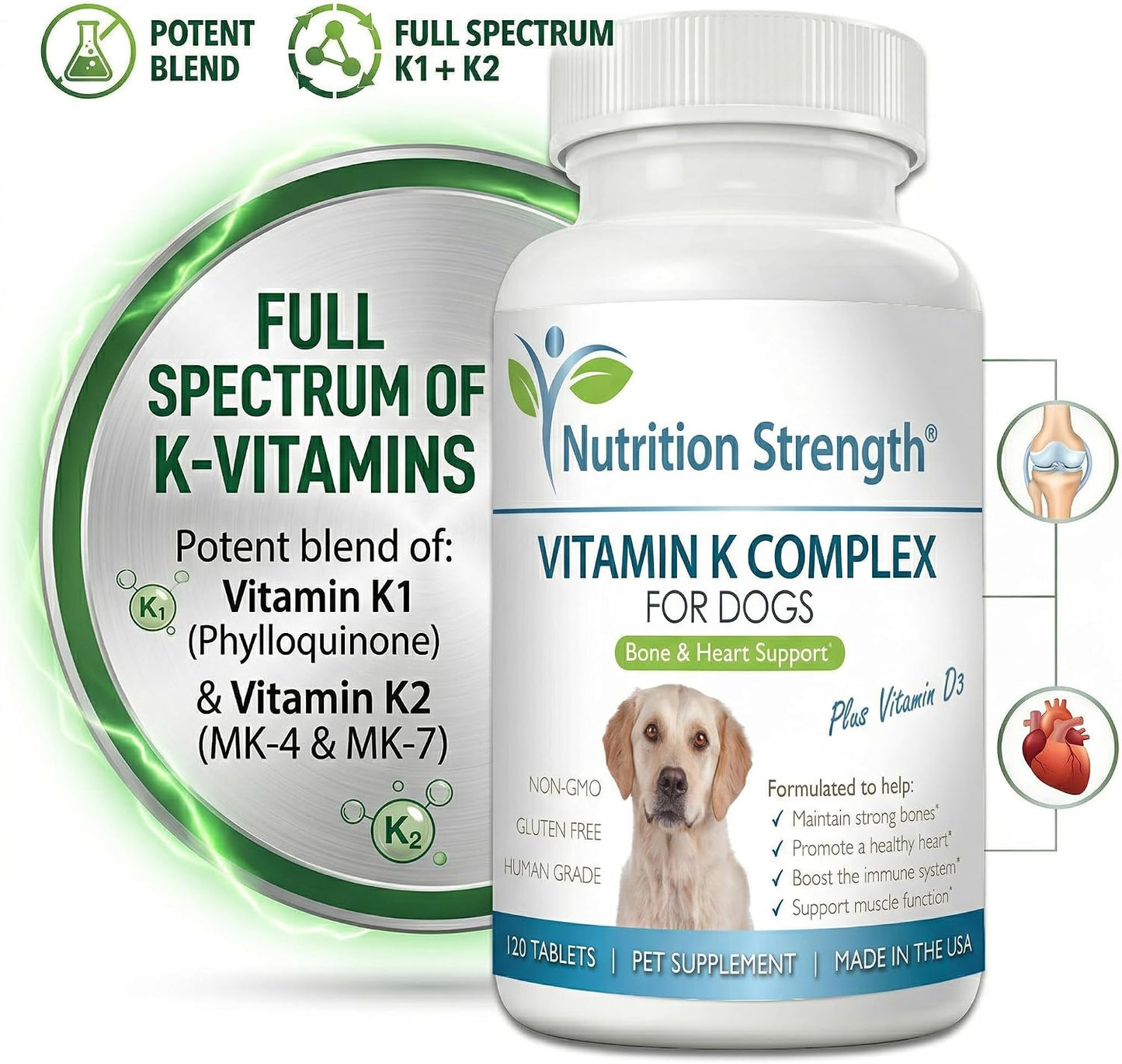 Nutrition Strength Vitamin K for Dogs with K1, K2 (MK4 & MK7) and D3 - 120 Chewable Tablets - görsel 5