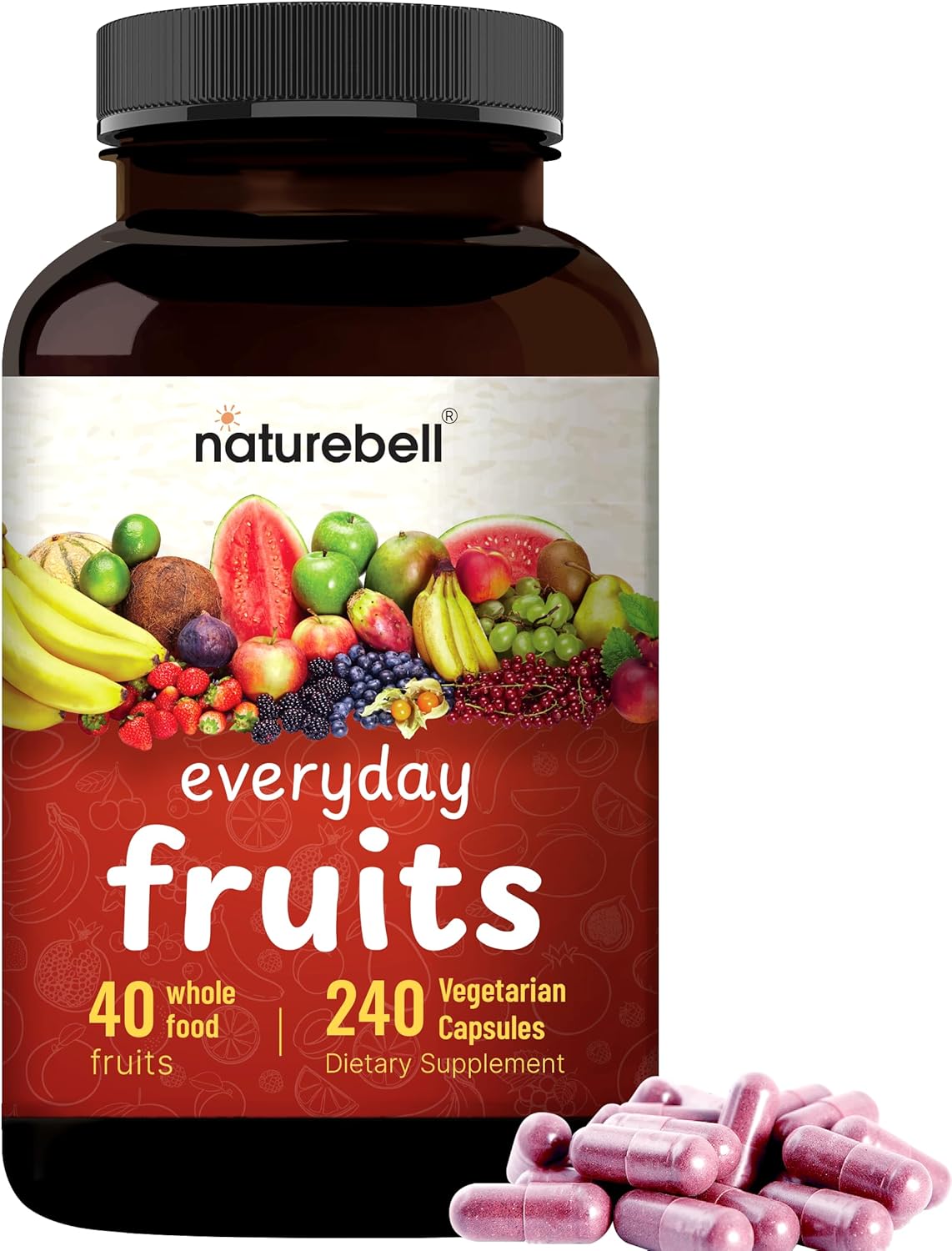 NatureBell Fruit and Veggies Food Supplement, 480 Vegetarian Capsules - 40 Whole Fruits & Vegetables Blend - görsel 2