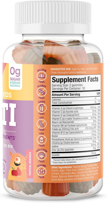 SUKU The Complete Kids Multivitamin Gummies – Sugar-Free, Gluten-Free, Non-GMO, Tropical Bonanza Flavour (60 Count)