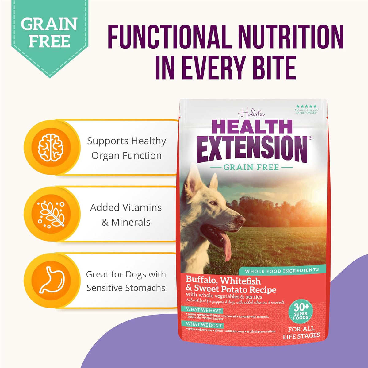 Health Extension Grain Free Buffalo & Whitefish Dry Dog Food - 30+ Superfoods and Probiotics for All Life Stages (4.5 kg) - görsel 5