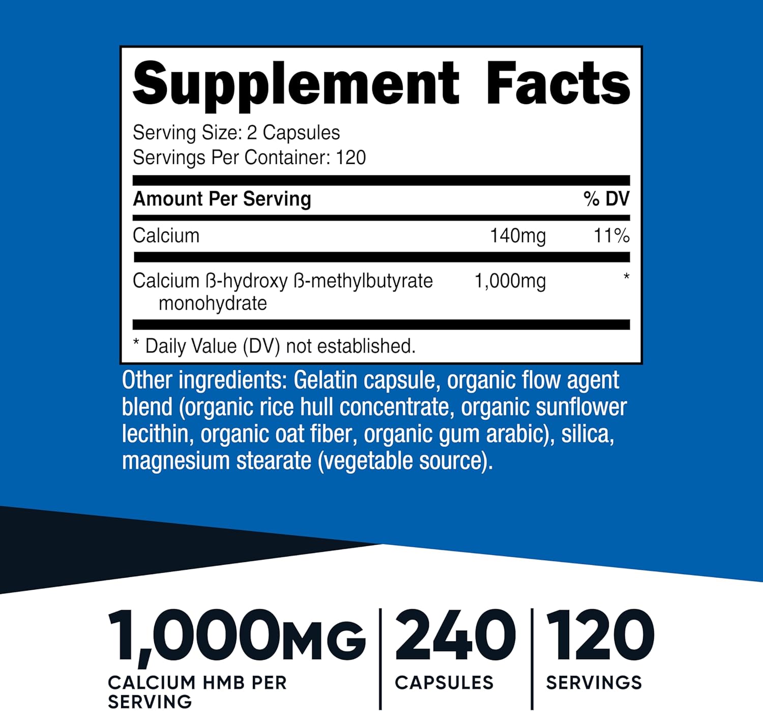Nutricost HMB (Beta-Hydroxy Beta-Methylbutyrate) 1000mg – 240 Capsules - görsel 2
