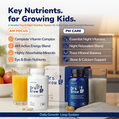 BONE SCIENCE Dr’s Grow UP AM & PM Bone and Growth for Kids and Teens, Day and Night System