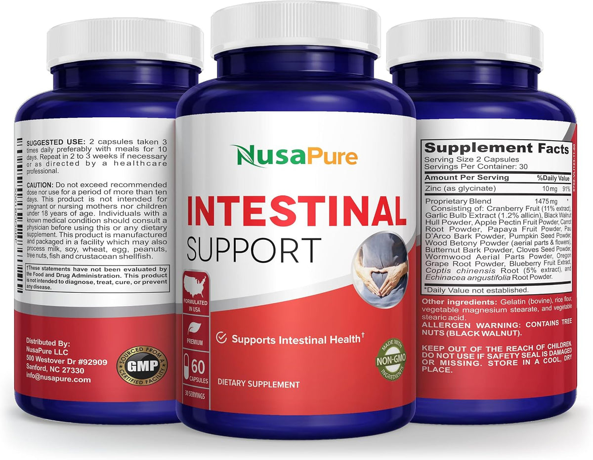NusaPure Intestinal Support for Humans - Non-GMO, Wormwood, Garlic, Black Walnut Hull, 60 Capsules - görsel 4