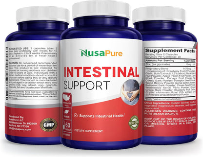 NusaPure Intestinal Support for Humans - Non-GMO, Wormwood, Garlic, Black Walnut Hull, 60 Capsules