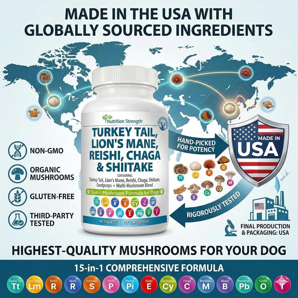 Nutrition Strength 15-in-1 Mushroom Support for Dogs | Immune System and Cognitive Health | 90 Chewable Tablets - görsel 6