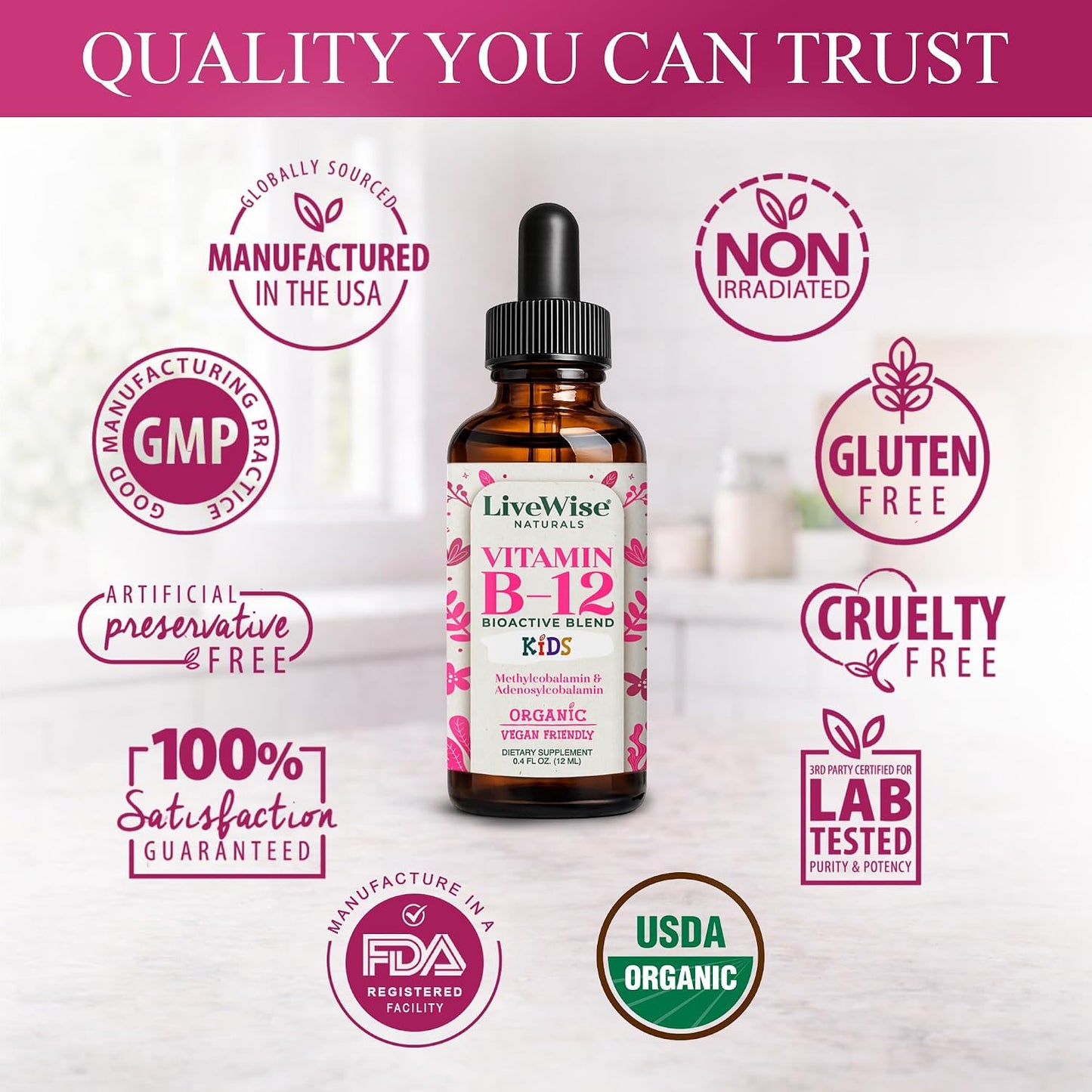 Live Wise Naturals Organic Vitamin B12 Liquid Drops for Kids, 11.8 ml - görsel 7