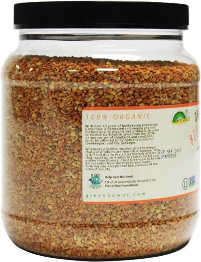 Greenbow Organic Bee Pollen - 100% USDA Certified Organic Superfood, 1000g