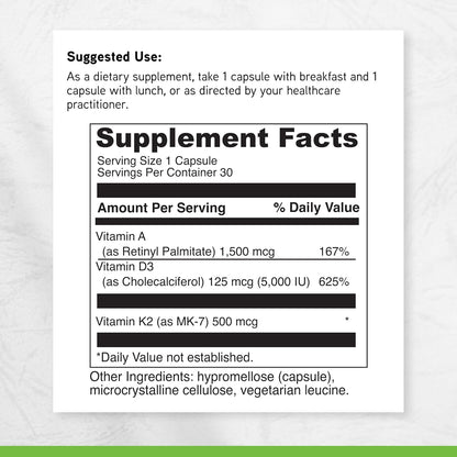 DAVINCI Labs ADK - Bone, Heart & Immune Support with Vitamins A, D3 & K2 (MK-7) - 60 Capsules