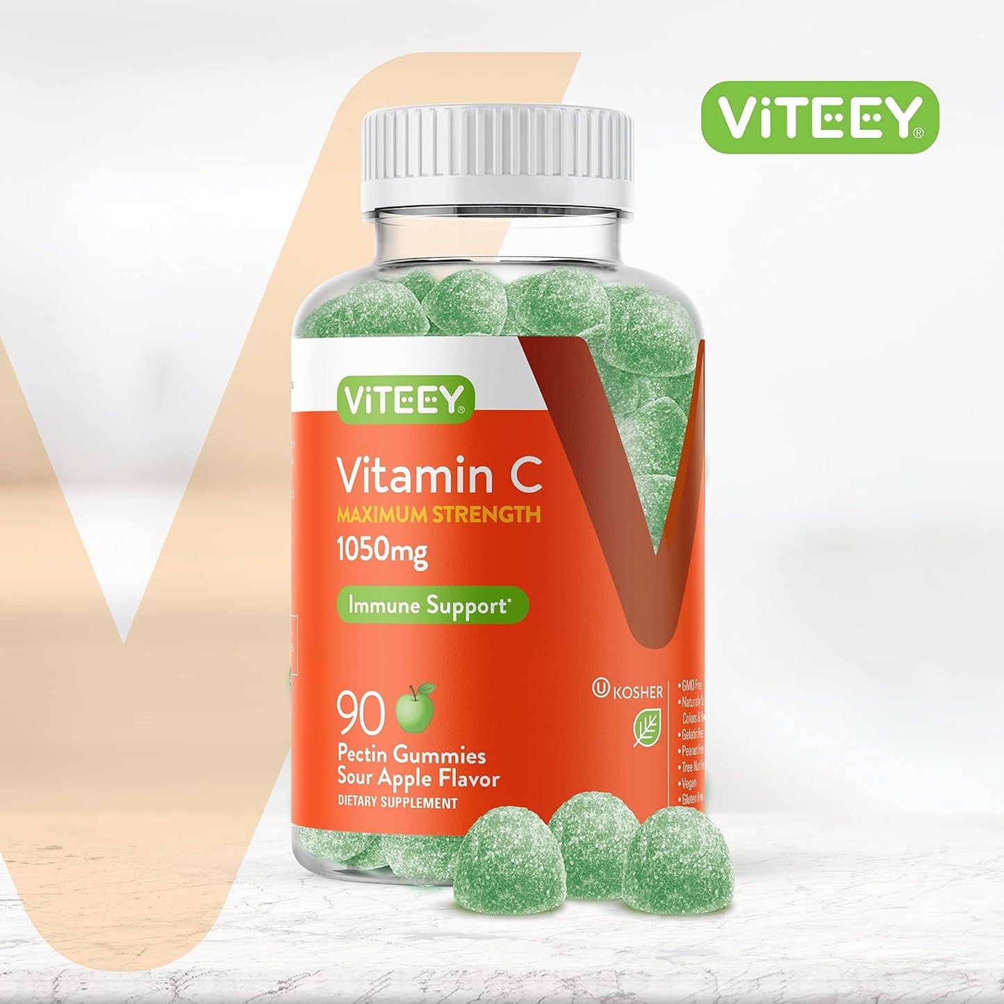 Viteey Chewable Vitamin C Gummies for Adults - 1050mg Maximum Strength | Immune Support - 90 Count - görsel 2