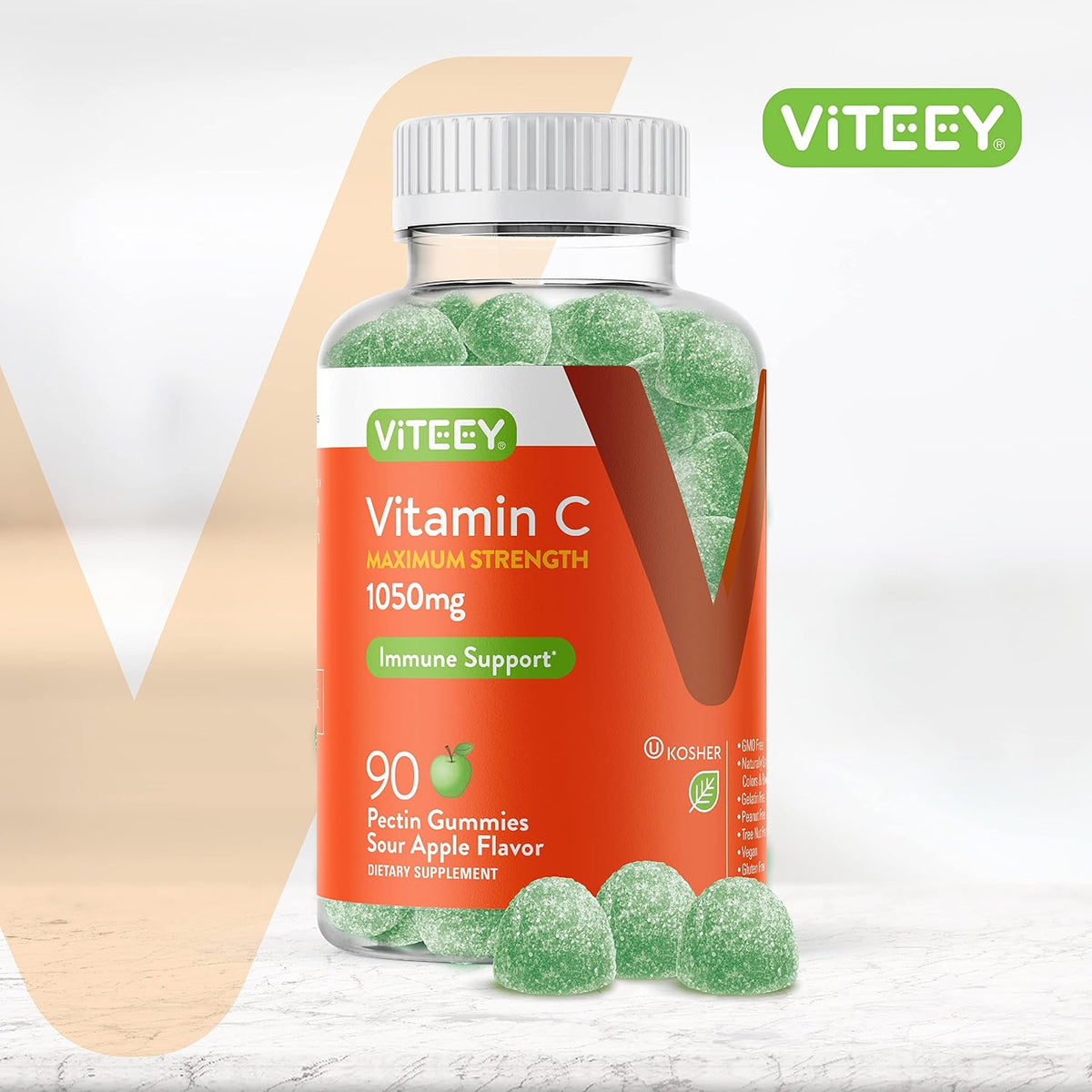 Viteey Chewable Vitamin C Gummies for Adults - 1050mg Maximum Strength | Immune Support - 90 Count - görsel 2