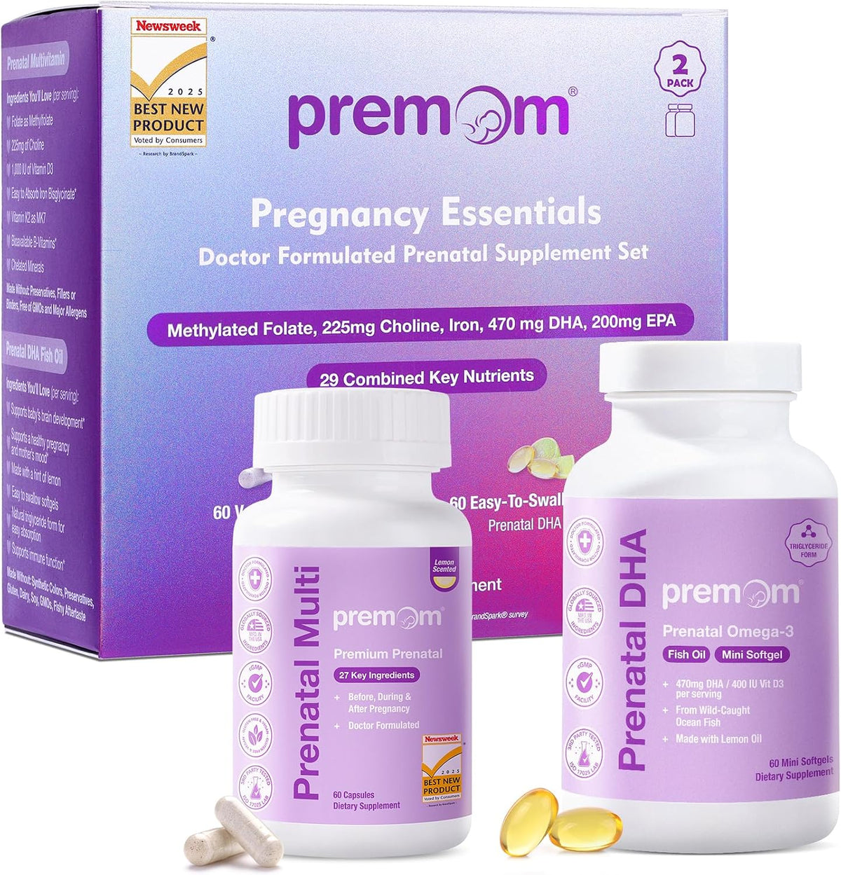 Premom Prenatal Vitamins Capsules & Prenatal DHA Mini Soft gel capsules Bundle - görsel 1