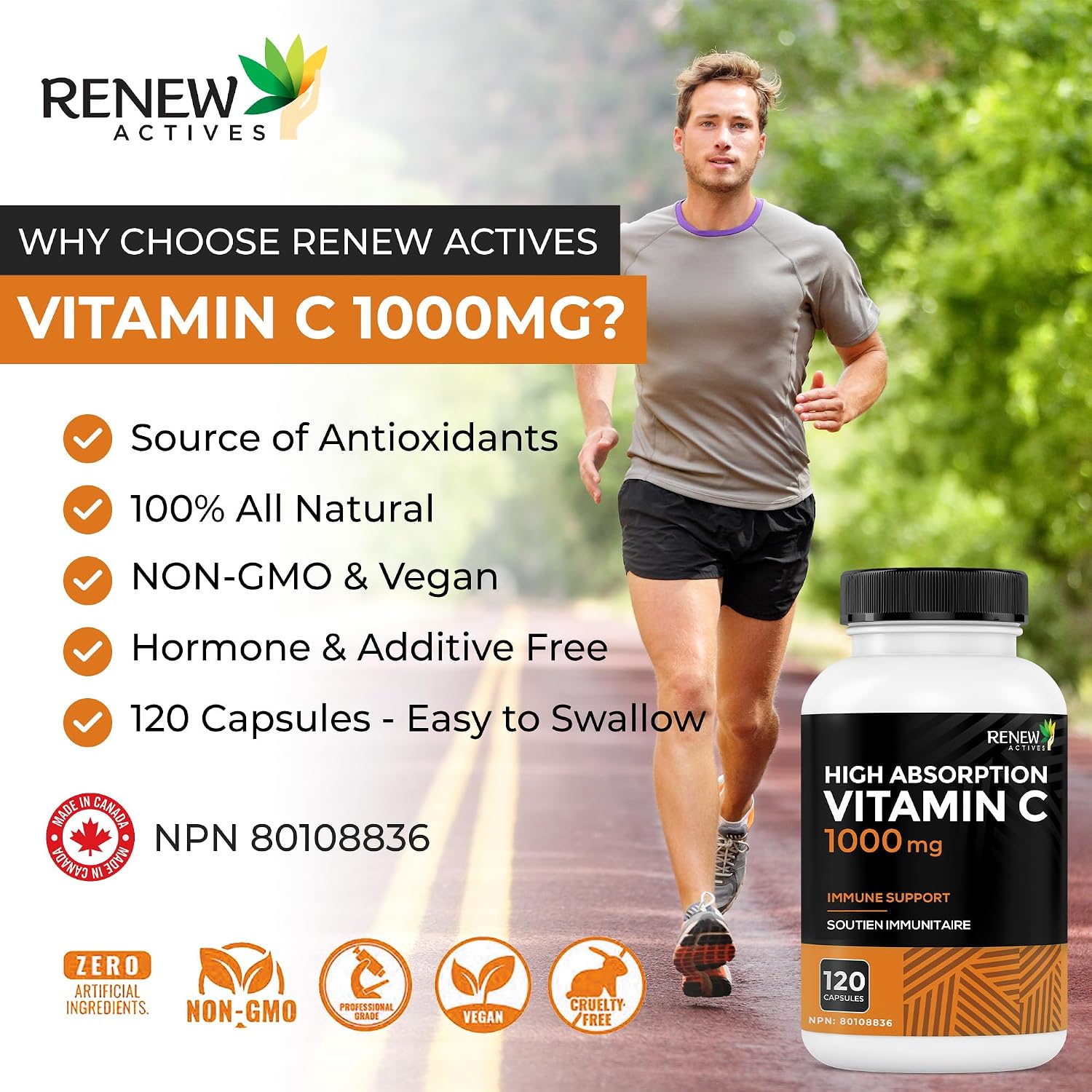RENEW ACTIVES Maximum Strength Vitamin C 1000mg per Capsule – Antioxidant & Immune Support – Non-GMO, Sugar-Free – 120 Capsules - görsel 5