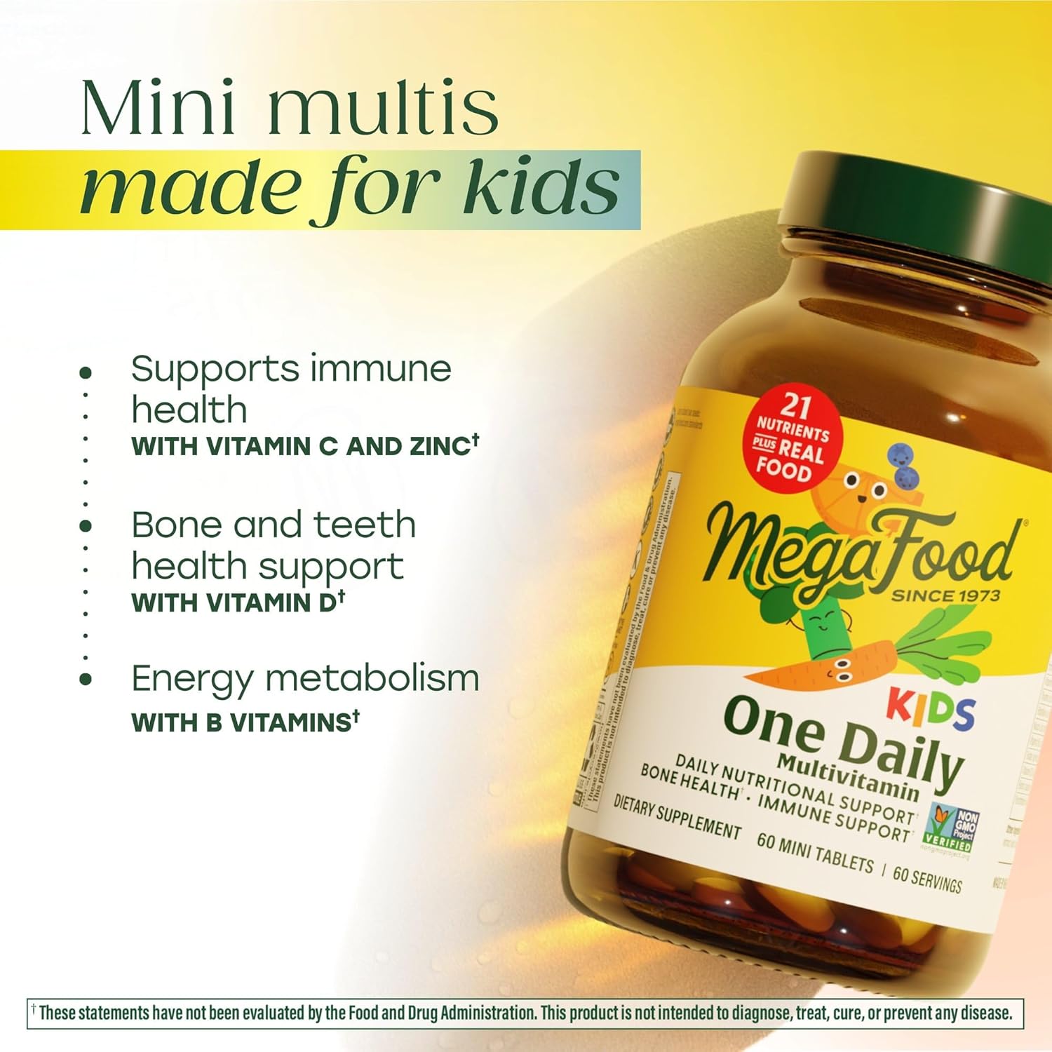 MegaFood Kids One Daily Multivitamin - Convenient Mini Multivitamin for Children - with Zinc, Vitamins C, B & D - Vegetarian, Gluten-free, Non-GM - 60 Tablets - görsel 3